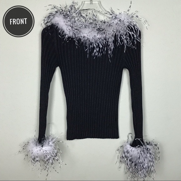 Bellini Ostrich Feather Knit Sweater 